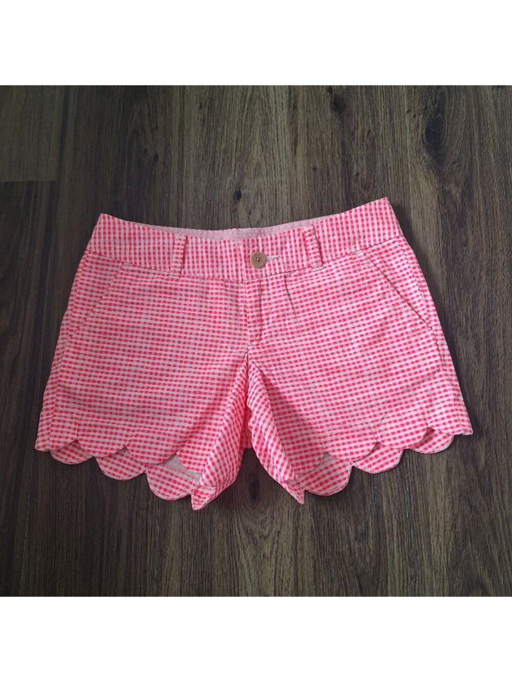 💙 Lilly Pulitzer Buttercup Plaid Scalloped Hem Shorts Size 28 Preppy Summer